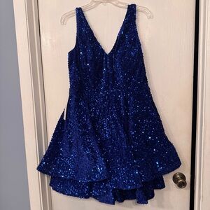 Royal Blue Sequin Prom Dress Size 16 Plus NWT Lace Up Back Homecoming